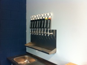 Navy blue beer taps at Forked River Brewing