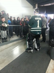 Knight's goalie Tyler Parsons signs autographs for young fans